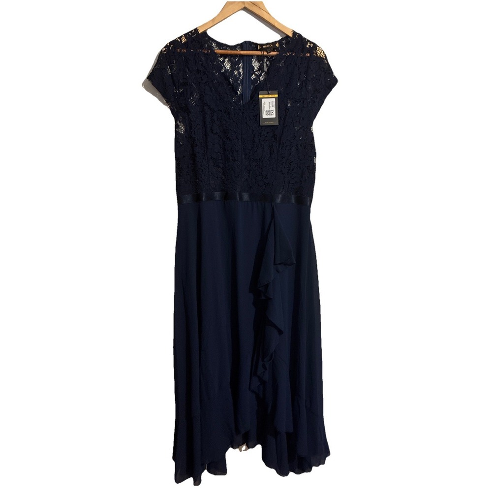 Women's Midi Dress Navy Lace Plus Size 1XL Cap Sleeve NWT MIUSOL